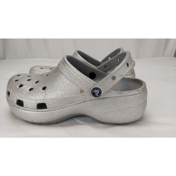 Crocs Platform Silver Glitter Clogs Women's Size 11 - Picture 8 of 8